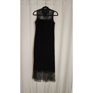 BCBGMaxAzria Black Lace-Trim Velvet Slip Dress